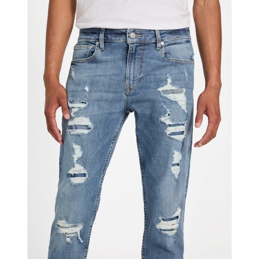 Guess Slim Tapered Eco Finnley Denim Jeans Mens 34 Blue Mid Rise Distressed